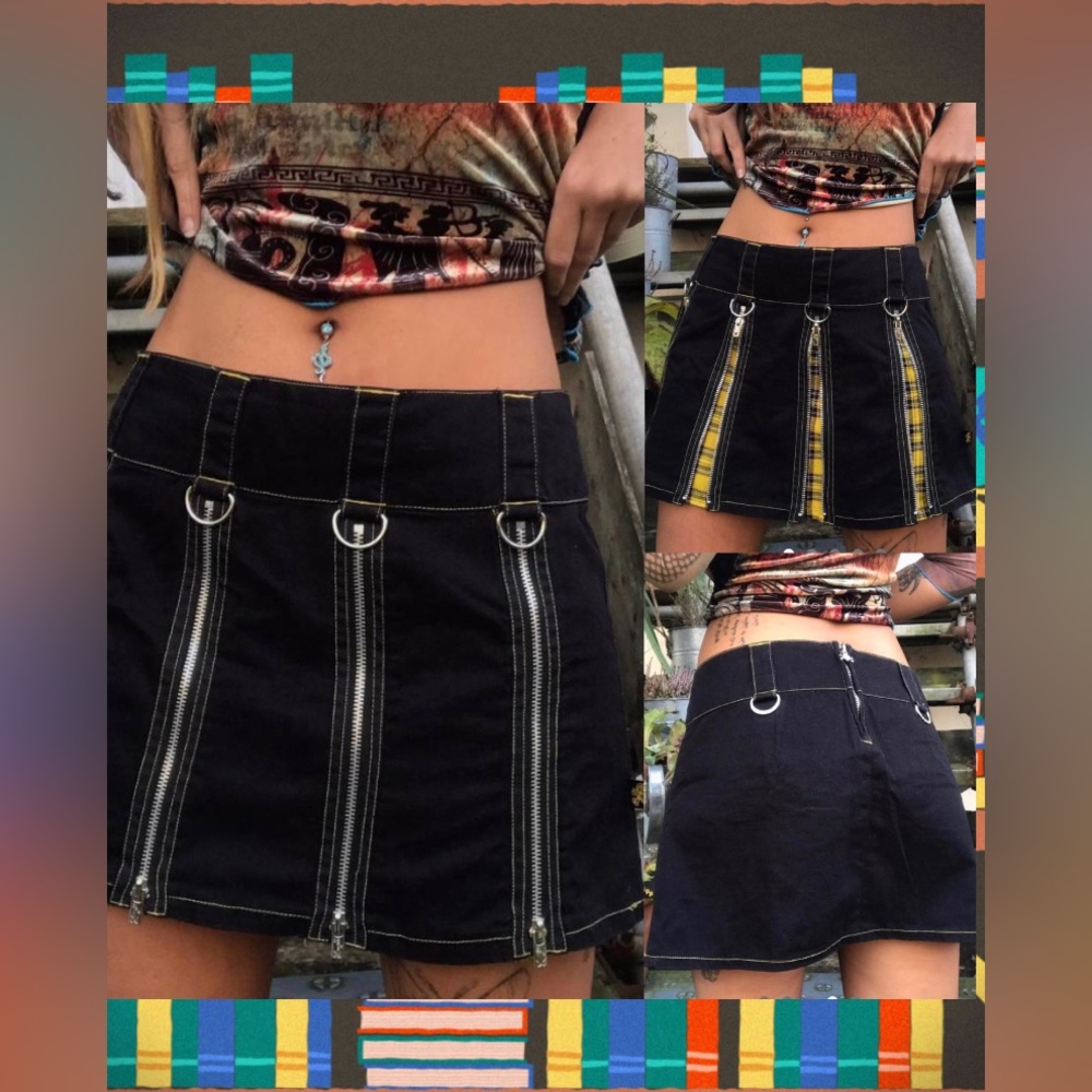Tripp Nyc Plaid Yellow Mini Zipper Skirt - Picture 3 of 7